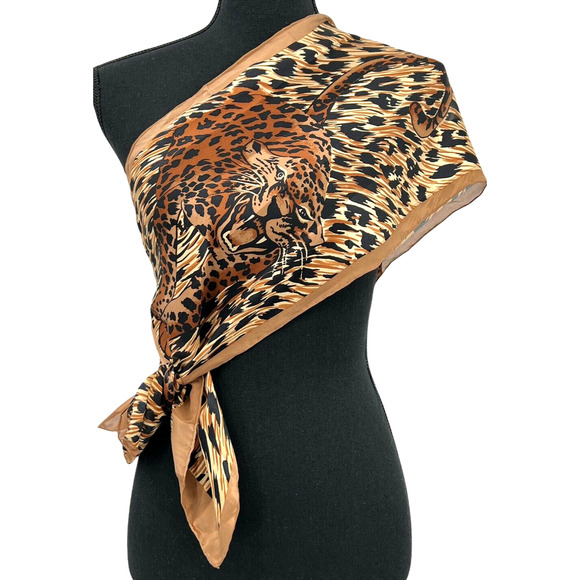 Vintage Silk Cheetah Animal Print Scarf Career Workwear Business Mob Wife - Picture 1 of 12
